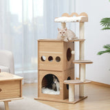 ZUN Modern Cat Tree Wooden Multi-Level Cat Tower Deeper Version Of Cat Sky Castle With 2 Cozy Condos, 90724673