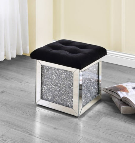 ZUN ACME Noralie OTTOMAN W/STORAGE Mirrored & Faux Diamonds AC00530