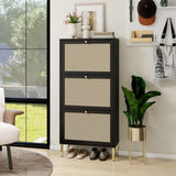 Rattan 3 Door Shoe Rack, Freestanding Modern Shoe Storage Cabinet, for Entryway W688P211263