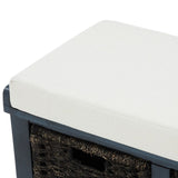 Rustic Storage Bench with 3 Removable Classic Rattan Basket , Entryway Bench with Removable Cushion 76490298