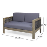 ZUN Outdoor Acacia Wood and Wicker Loveseat and Coffee Table Set with Cushions, + Mixed + Dark 70141.00DGRY