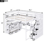 ZUN Full Size Loft Bed with Desk and Shelves, Two Built-in Drawers, Storage Staircase, White 48024197