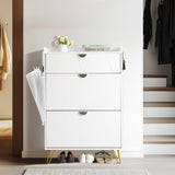 V-shaped carved door panel 2 drawers with top flip drawer shoe cabinet particle board 80*24*120cm 82639477