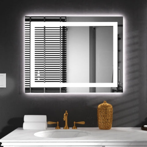 ZUN LED Mirror for Bathroom 28x36 with Lights,Anti-Fog, Dimmable, Backlit + Front Lit, Lighted Bathroom 68220082