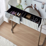 ZUN 39" Mirrored Makeup Vanity Table with Stainless Steel Base, Mirrored Console Dressing Table with 2 75032904