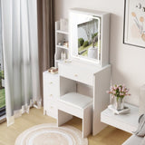 Small Size Left Bedside Cabinet Vanity Table Cushioned Stool, Extra Large Touch Control Sliding 50990177