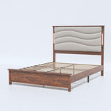 ZUN King Size Bed Frame with Upholstered Headboard, King Bed Frame with Charging Station and LED Lights, 46740255