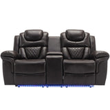 ZUN Home Theater Seating Manual Recliner Loveseat with Hide-Away Storage, Cup Holders and LED Light WF310726AAD