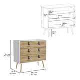 Dresser 29"H, 3 Drawers Dresser with Handles and Wooden Legs, White / Macadamia B097P167456