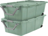 40 Gallon Durable Plastic Storage Tote with Latching Lid and Pull Handle, Green, 2 Pack 56212874
