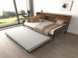 Twin Daybed with Trundle, Farmhouse Daybed Frame with Sliding Barn Door Headboard and Charging 09515371