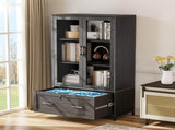 Wide Wooden File Cabinet & Bookcase, Black Embossed Melamine Faced MDF with 07455653