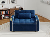 Corduroy Pull-Out Sleeper Chair With Pillow, Brushed Stainless Steel Cup Holder, Phone Stand & Usb 76582109