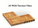 27PCS Interlocking Deck Tiles, Natural Acacia Wood Waterproof Floor Tile with Drainage Base, 83188544