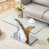 Rectangular Coffee Table.Tempered glass countertop, and artistic MDF legs,perfect for hosting W1151P216459