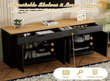 ON-TREND Farmhouse TV Stand with 2 Drawers for TVs Up to 70", Versatile Wood Grain Sideboard with N721P245732B