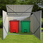 ZUN Garbage Bin Shed Stores 2 Trash Cans Metal Outdoor Bin Shed for Garbage Storage,Grey W1350P230160