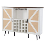 ZUN White Faux Rattan Barn Door Wine Cabinet with Wine Rack and Wine Glass Rack, Double Door Design with W2702P183969