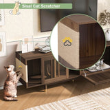 Mid-century modern style Walnut TV STAND Cat house pet friendly With Sliding door flip-down N843P251412W