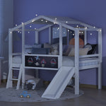 ZUN Twin Size Loft Bed with Ladder and Slide, House Bed with Blackboard and Light Strip on the Roof, WF307450AAK