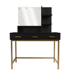 ZUN Makeup Vanity Table, Adjustable LED Lit mirror, upholstered stool in Black B064P182634