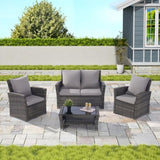 ZUN 4 Pieces Outdoor Patio Furniture Sets Garden Rattan Chair Wicker Set, Poolside Lawn Chairs with W874P146981