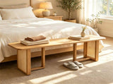 55 Inch Solid Rubber Wood Dining Bench with Woven PVC Resin Legs, 550 LBS Heavy-Duty T-Shaped 23463432