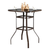 ZUN Wrought Iron Glass High Bar Table Patio Bar Table Brown 75817084