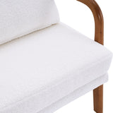 ZUN Oak Armrest Oak Upholstered Teddy Velvet Single Lounge Chair Indoor Lounge Chair Off-White 86558751