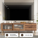 Modern TV Stand for 75" TV, TV Console with 2 Glass Doors, Entertainment Center with 2 Drawers & N710P222776P