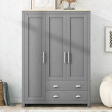 ZUN Three Door Storage Wardrobe with Cabinets and Two Hanging Rods,Gray 44921896