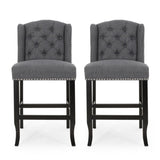 ZUN Vienna Contemporary Fabric Tufted Wingback 27 Inch Counter Stools, Set of 2, Charcoal and Dark Brown 64855.00CHAR