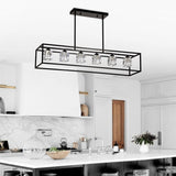 ZUN 6-Light Farmhouse, Modern Industrial Linear Rectangular Crystal Pendant Light Cage W1592P232593