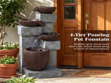 4-Tier Waterfall Fountain with LED Lights, Resin Fiberglass Outdoor Fountain with Adjustable Flow 94280886