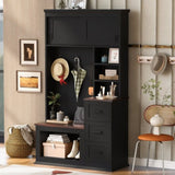 U-Can Modern Entryway Bench with Coat Rack, 3 Shelves and Drawers, 3 Sturdy Hooks, 40.2'' Wide Hall N724P264676B