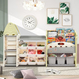 Kids Bookshelf Toy Storage with 17 Bins and 5 Bookshelves, Multi-functional Nursery PP300106AAF