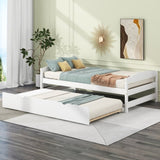 Twin Size Platform Bed with Twin Size Trundle, White WF313279AAK