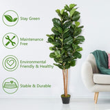 6FT Solid Wood 156 Leaves Truncated Piano Leaf Banyan Simulation Tree Green 38937564