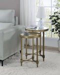 ZUN ACME Aditya Nesting End Table, Mirror & Antique Brass Finish LV02596