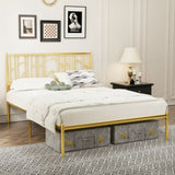 Metal Steel Platform Bed Frame with Iron-art Headboard - Gold W2992P233431