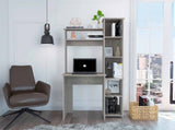 Light Grey 6-Shelf Writing Desk with Built-in Bookcase B06280291
