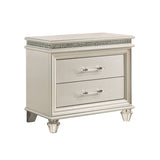 Crystal and Mirror Accents Nightstand with 2 Drawers, Pearl White B016P251600