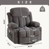 Swinging recliner massage heated sofa, with USB and 2 cup holders in side pockets W1807P298206