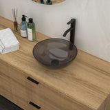 Bathroom Artistic Tempered Glass Vessel Bathroom Sink with Pop-up Drain, Grey W1243P247515