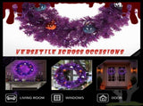 24in Pre-lit Halloween-Themed Christmas Wreath, Lighted Artificial Xmas Wreath with 50 Purple & 39456967