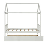 Solid Wood Twin House Bed Frame with Twin Size Trundle For White Color, No Box Spring Needed W69740991