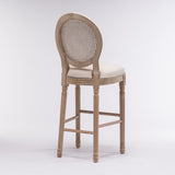 French Country Wooden Barstools Rattan Back With Upholstered Seating , Beige and Natural ,Set of 2 W162290987