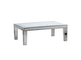 Silver Coffee Tables for Living Room with Dazzling Crushed Crystal Border, Clear Glass Rectangle W3081P326484