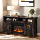 58" Black Gold Oak Barn Door Fireplace TV Stand for 23" Insert, Sliding Track Design 12290979