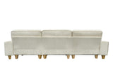 Beige Deep Seat 3-Seater Corduroy Sofa with Brushed Stainless Steel Cup Holders and 3 Decorative 56587155